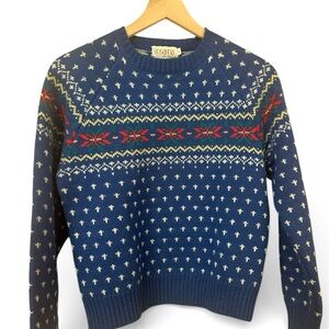 VTG Rosanna Woman’s Wool Blue Sweater, Fair Isle, Large, Cabincore, Cozy, Ski